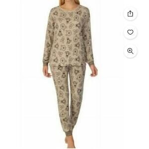 Disney Women's Winnie The Pooh 2 piece Pajama Set Brown Cream Size Large SOFT